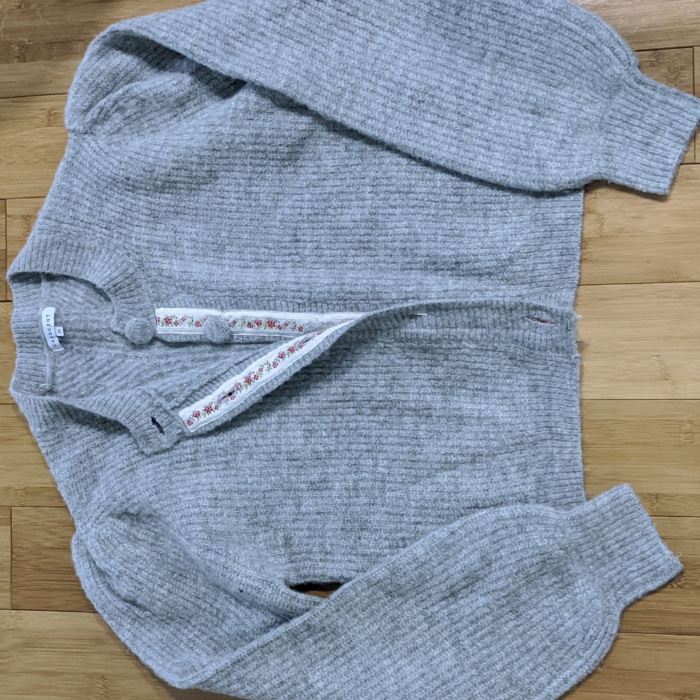 Crescent XS Lisa Chunky Ribbed Cardigan w/ Jacquard Trim